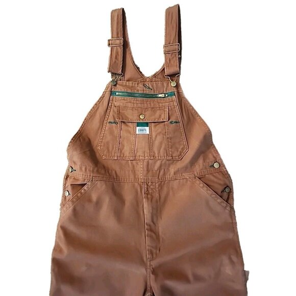 Rare Liberty Mens 36x30 Overalls Khaki Brown Denim Bibs USA  Carpenter Cotton - Picture 2 of 6